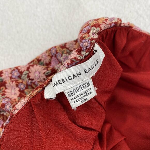 American Eagle Skirt Size XS Red Floral Mini Flowy Zip Up Cute Summer - Picture 2 of 6